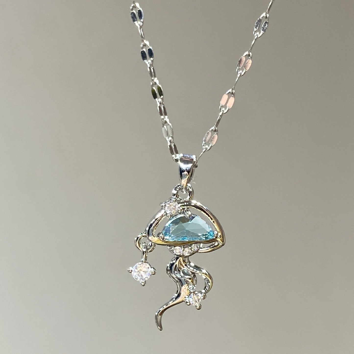 Silver Blue Jellyfish Necklace