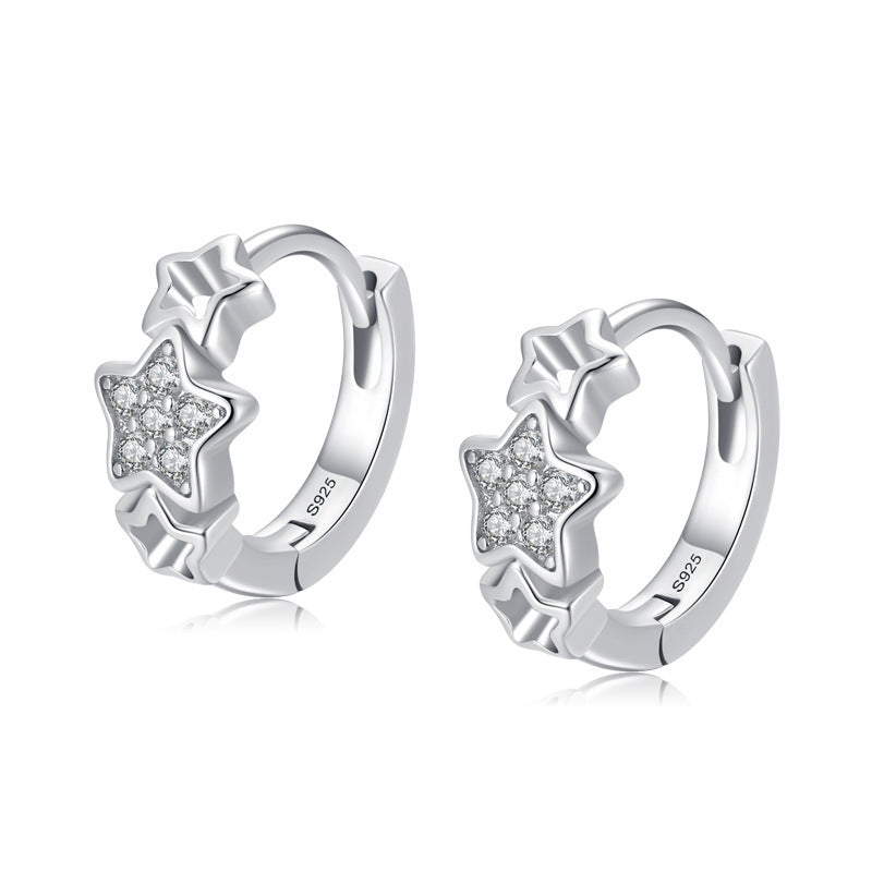 Silver Star Earrings With Diamonds