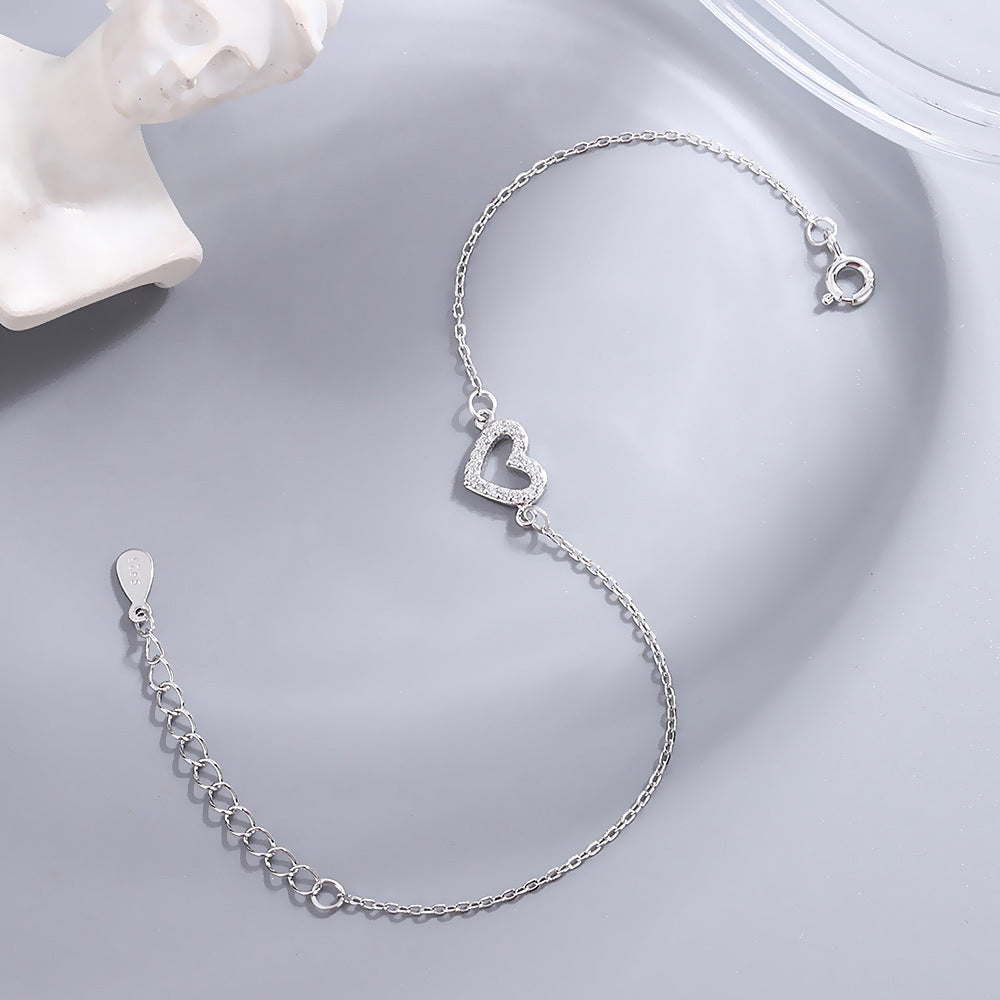 Silver Diamond Love Anklet