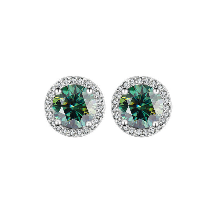 S925 Sterling Silver Genuine Goods Moissanite Round Bag Stud Earrings Simple Graceful null