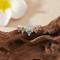 Silver Crown Rainbow Tourmaline Ring