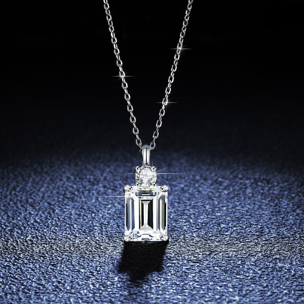 Emerald Diamond Square  Silver Necklace