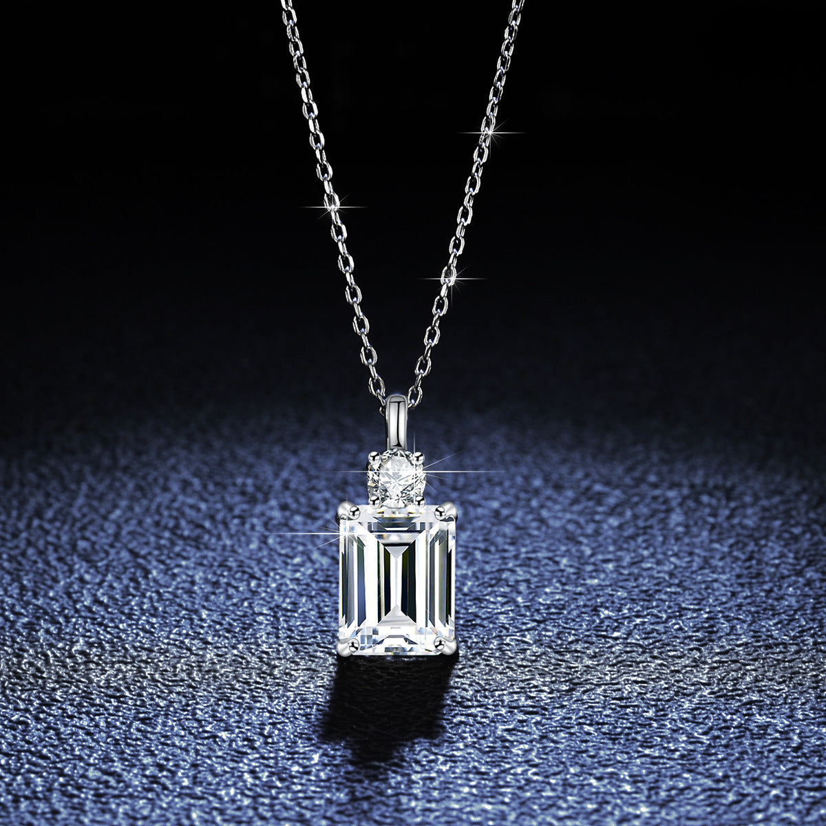 Emerald Diamond Square  Silver Necklace