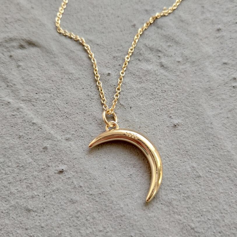silver diamond moon necklace