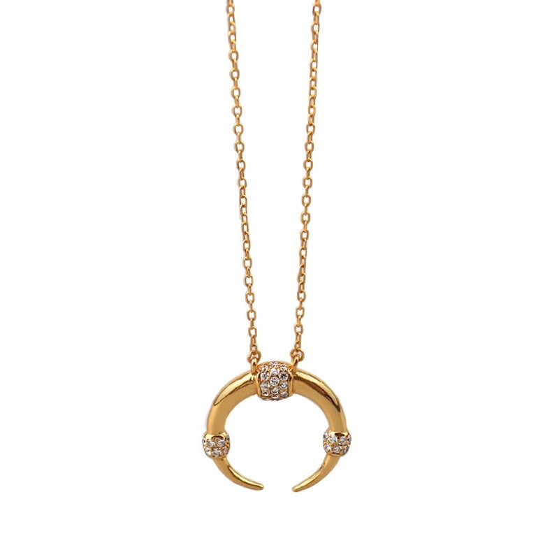 silver diamond moon necklace