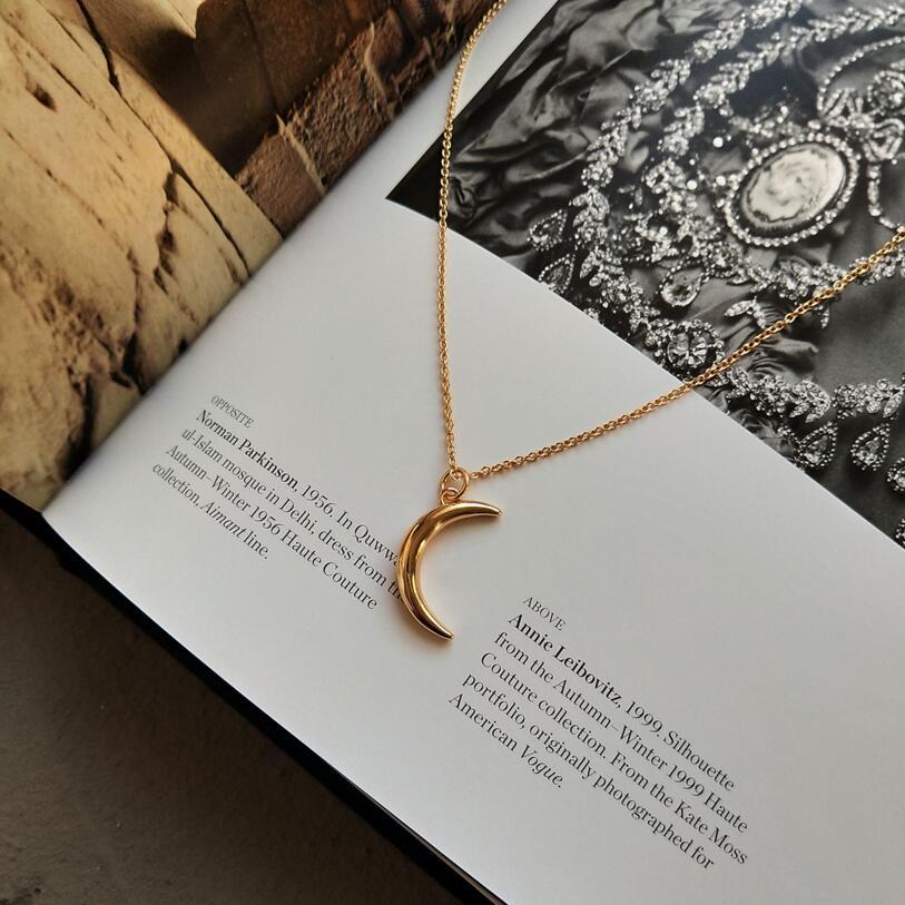 silver diamond moon necklace