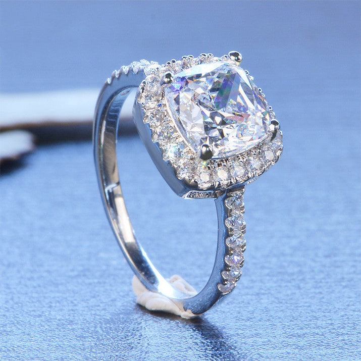 Ladies Moissanite 1 Carat Diamond Ring Luxury Round Diamond Princess Square Ring null