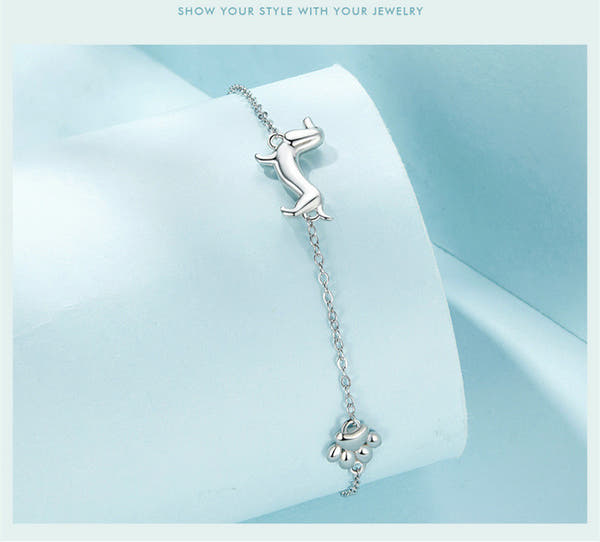 Silver White Gold Plated Cute Sausage Dog Bracelet Ornament