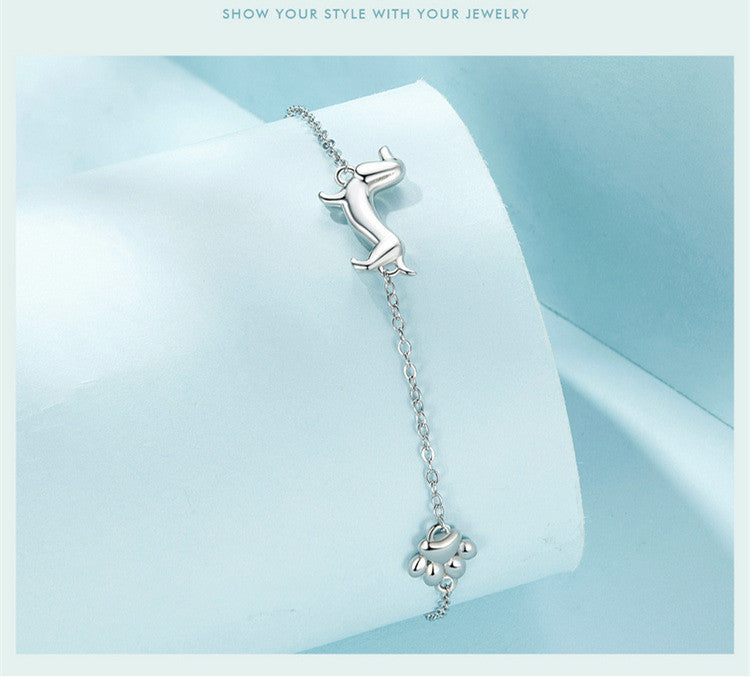 Silver White Gold Plated Cute Sausage Dog Bracelet Ornament