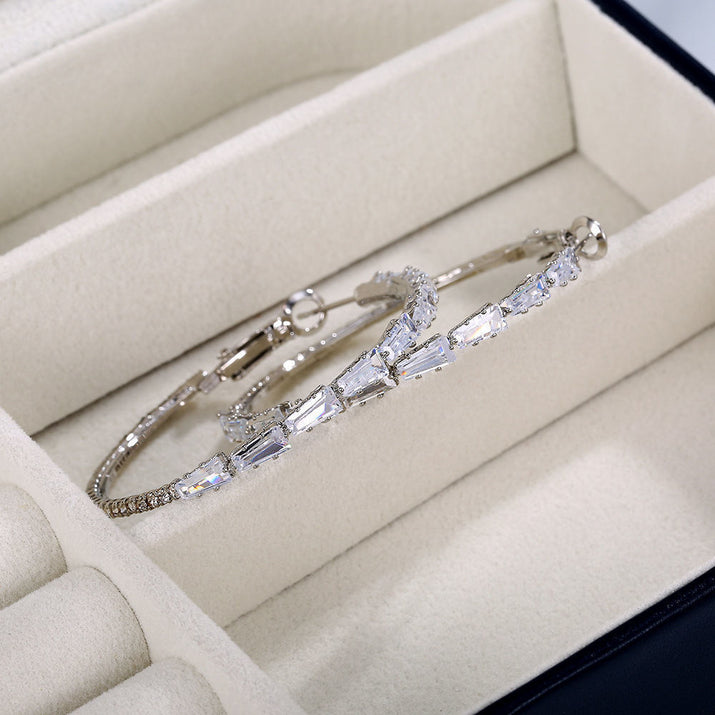 Simple Gold Ladies Zircon Earrings European And American Big Earrings null