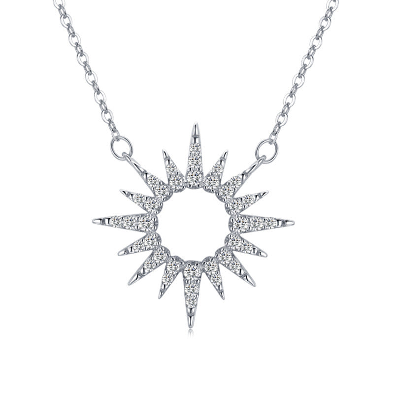 Silver Full Diamond Sunflower Necklace