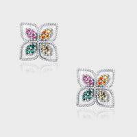 S925 Silver Four Leaf Grass Color Diamond Earrings null