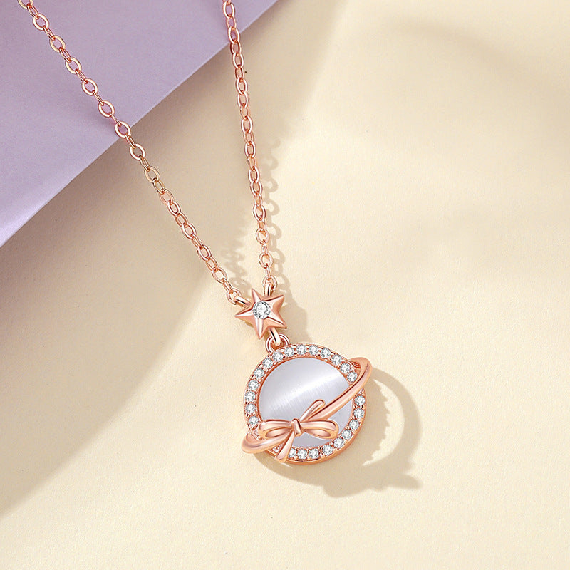 Simple And Elegant Rose Gold Opal Clavicle Chain