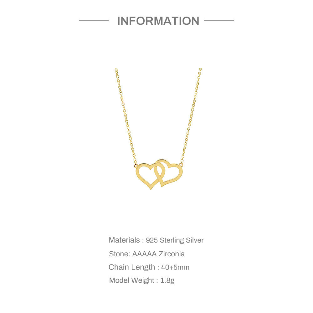 Silver Women's Doppel Herz Necklace