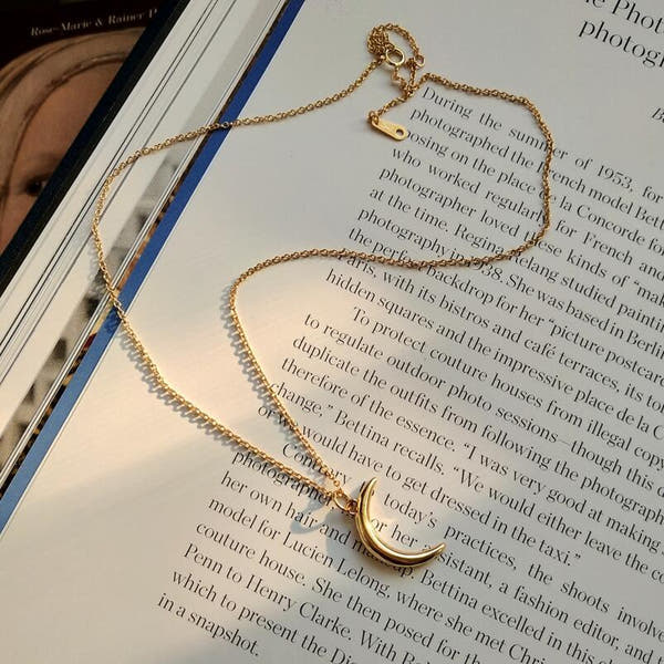 silver diamond moon necklace