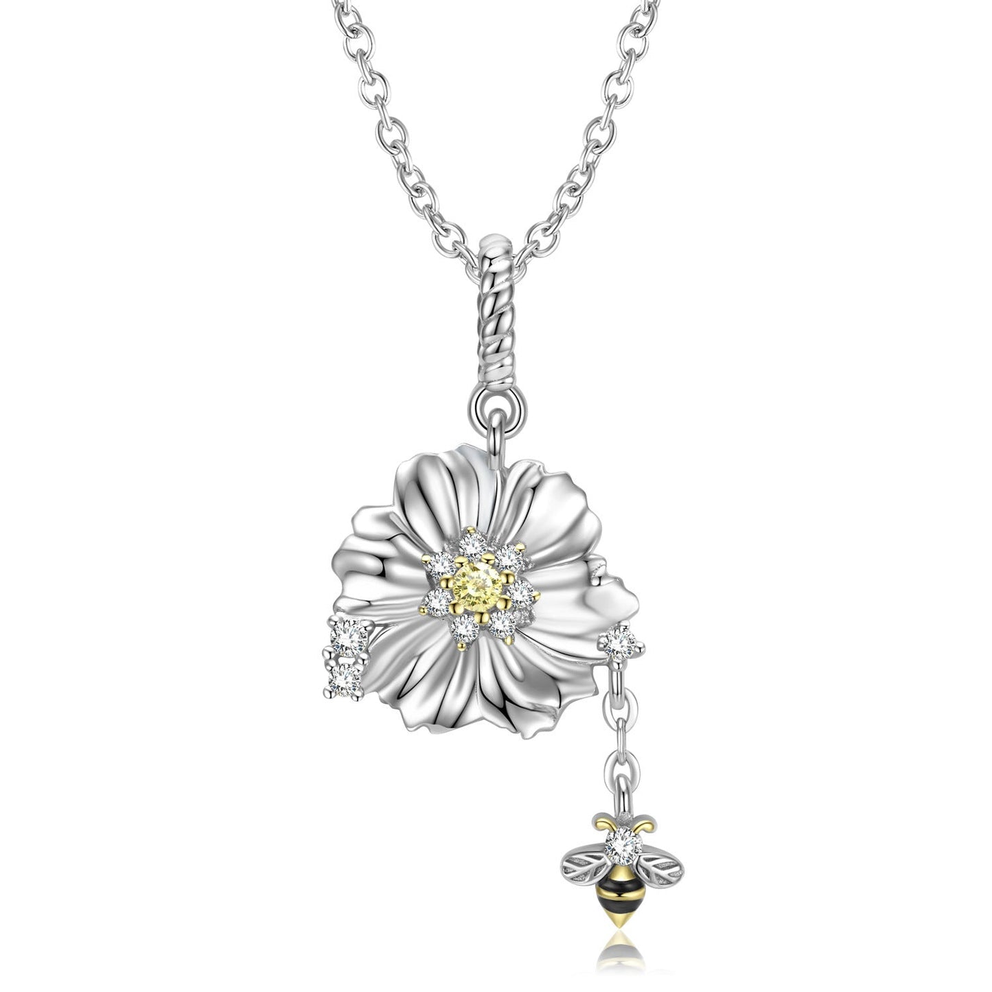 Bee And Flower Necklace 925 Silver Necklace Pendant null