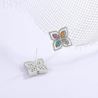 S925 Silver Four Leaf Grass Color Diamond Earrings null