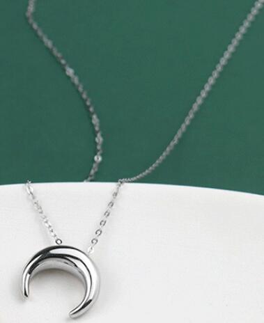 silver diamond moon necklace