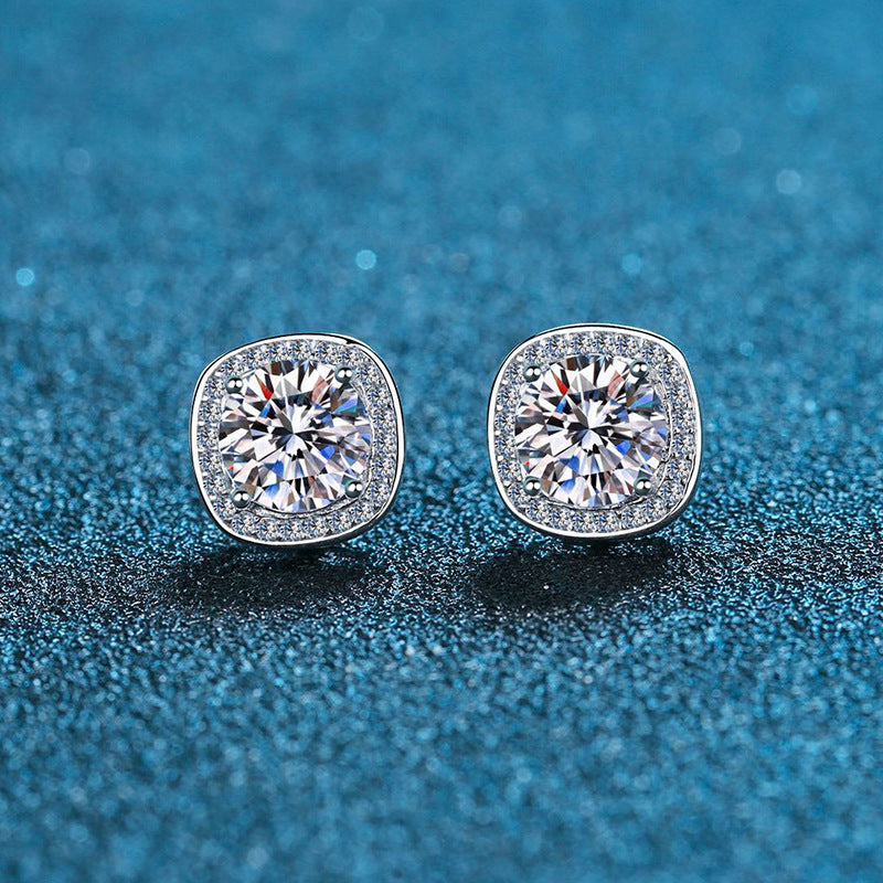 Silver Diamond Stud Earrings