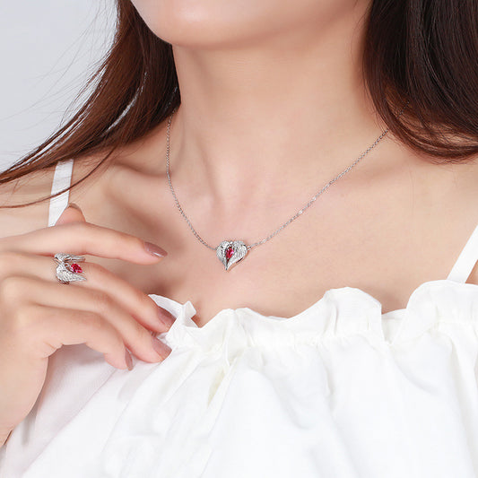 Silver Necklace Wings Zircon