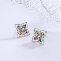 S925 Silver Four Leaf Grass Color Diamond Earrings null