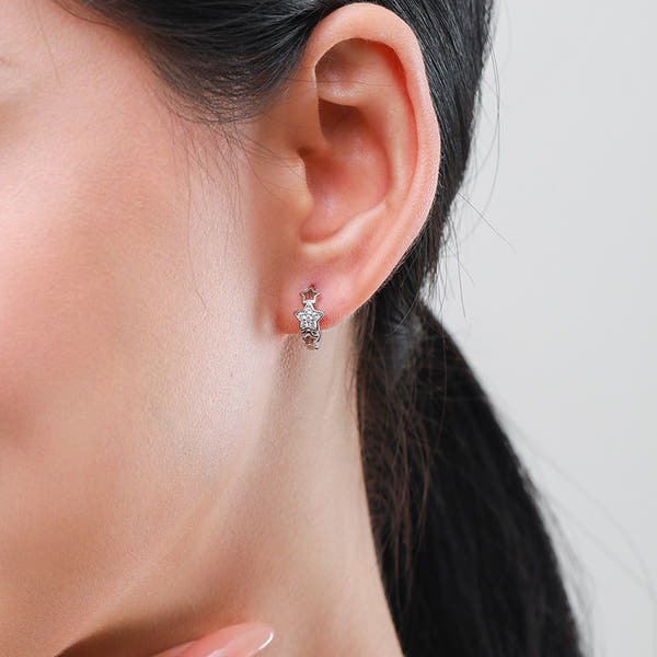 Silver Star Earrings With Diamonds