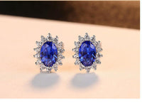CZCITY New Natural Birthstone Royal Blue Oval Topaz Stud Earrings With Solid 925 Sterling Silver Fine Jewelry For Women Brincos null