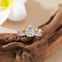 Silver Crown Rainbow Tourmaline Ring