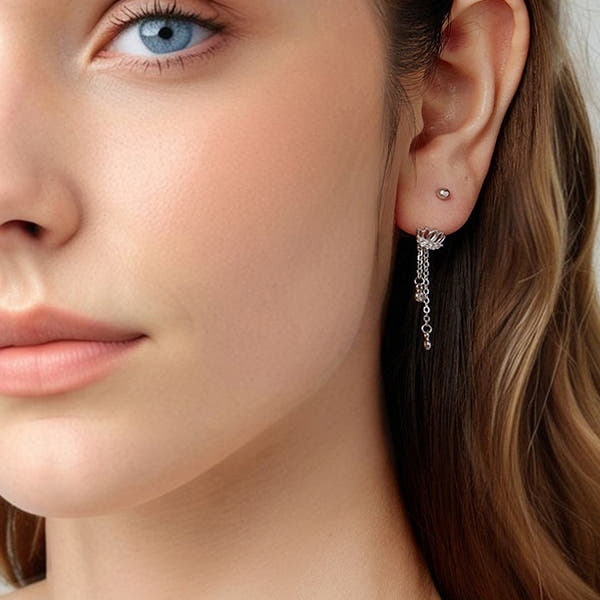Silver Tassel Lotus Ear Studs