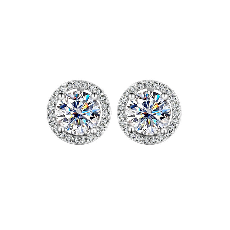 S925 Sterling Silver Genuine Goods Moissanite Round Bag Stud Earrings Simple Graceful null