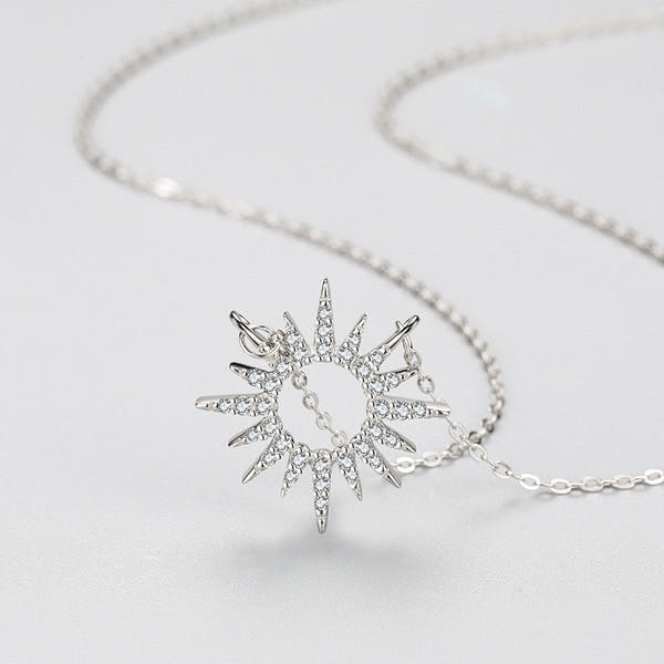 Silver Full Diamond Sunflower Necklace