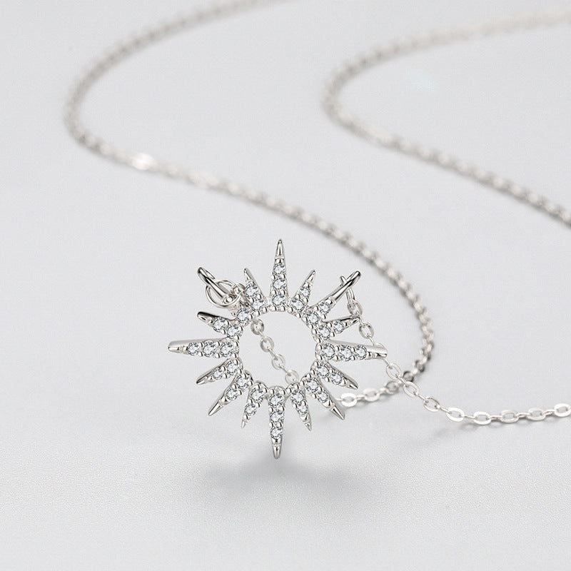 Silver Full Diamond Sunflower Necklace