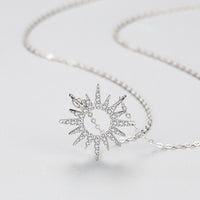 Silver Full Diamond Sunflower Necklace