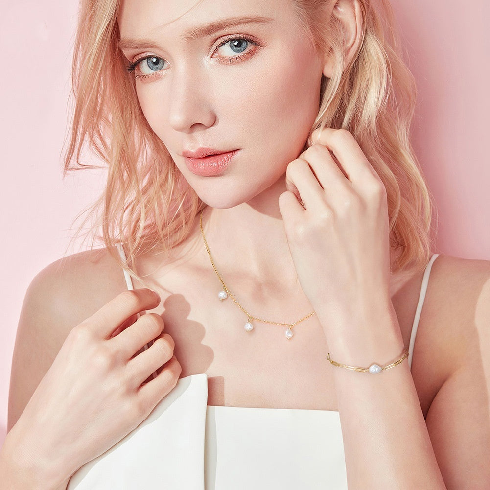 Silver Natural  Pearl Bracelet