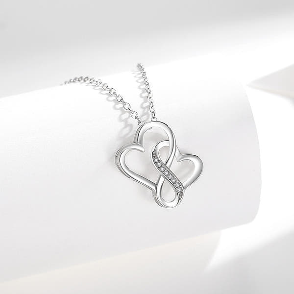 Silver Lettering Double Heart Necklace