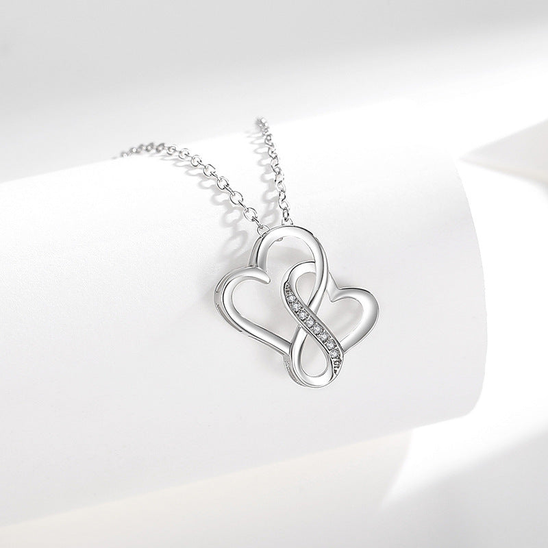 Silver Lettering Double Heart Necklace