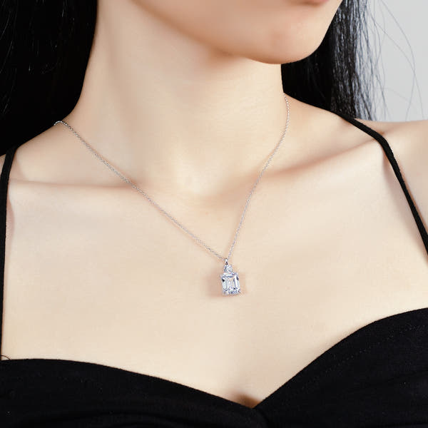 Emerald Diamond Square  Silver Necklace