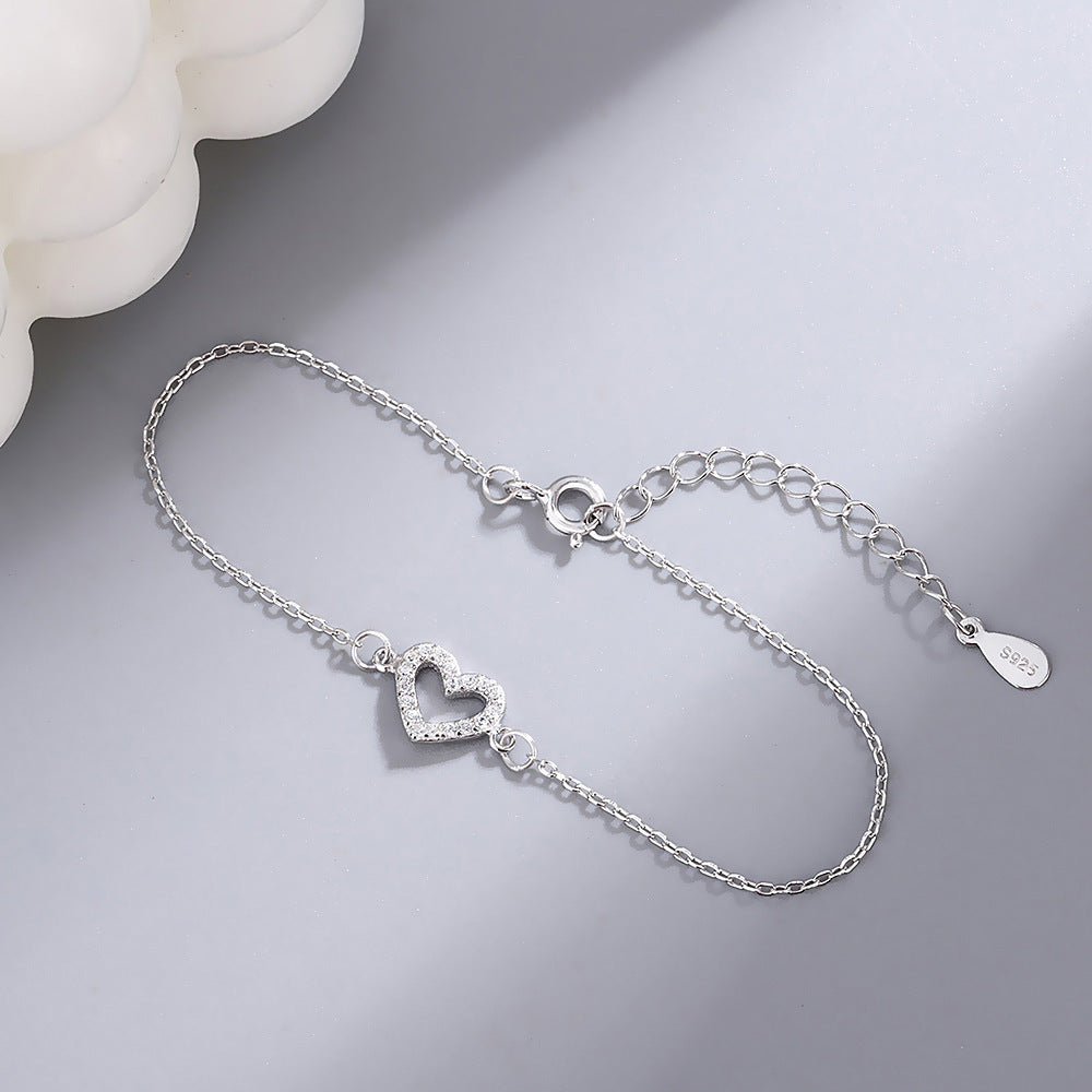 Silver Diamond Love Anklet