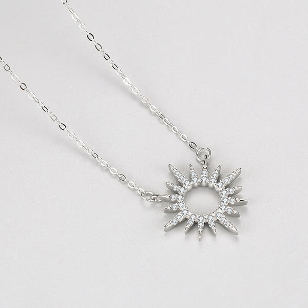 Silver Full Diamond Sunflower Necklace