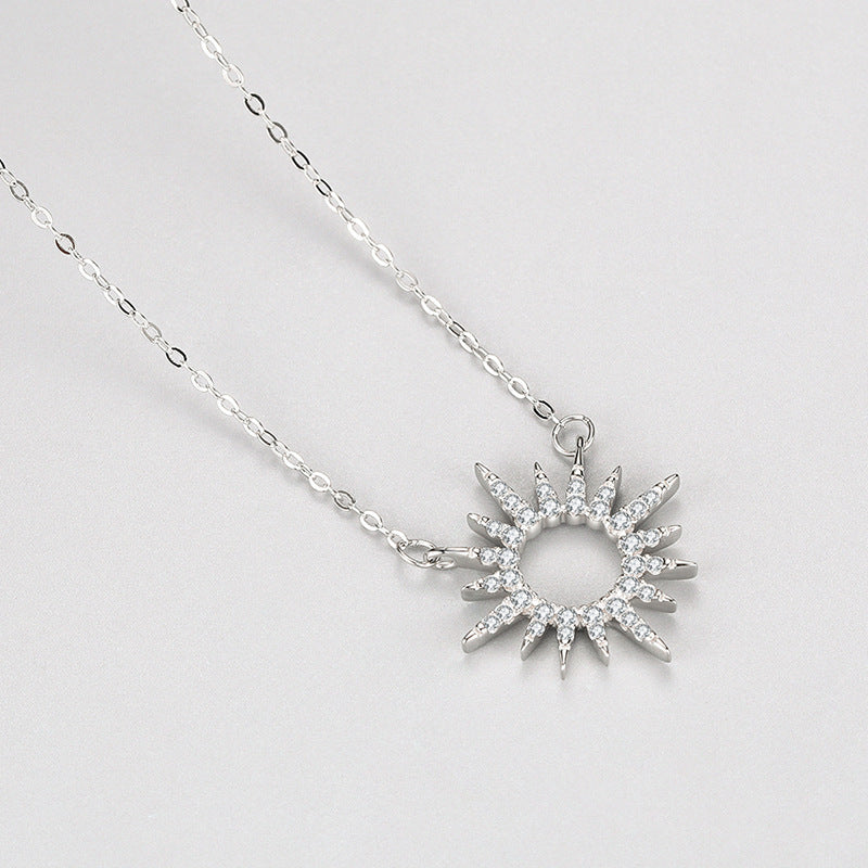 Silver Full Diamond Sunflower Necklace