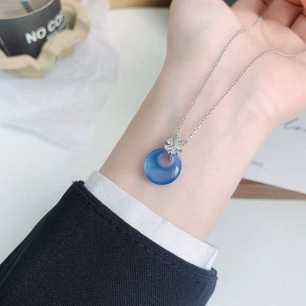 Silver Chalcedony Peace Buckle Necklace