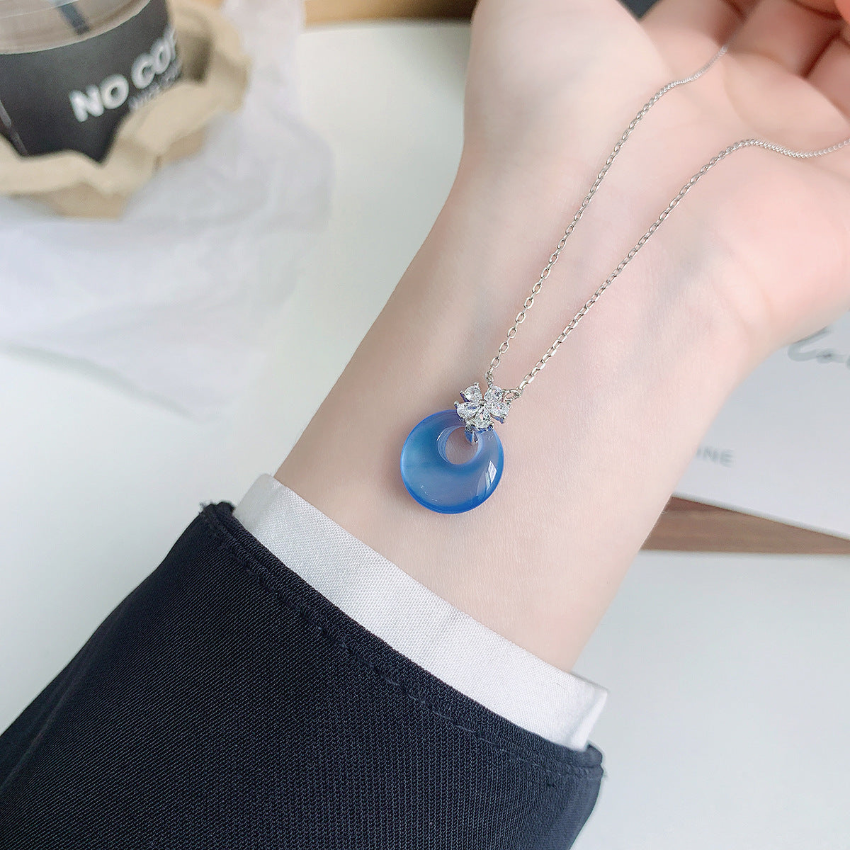 Silver Chalcedony Peace Buckle Necklace