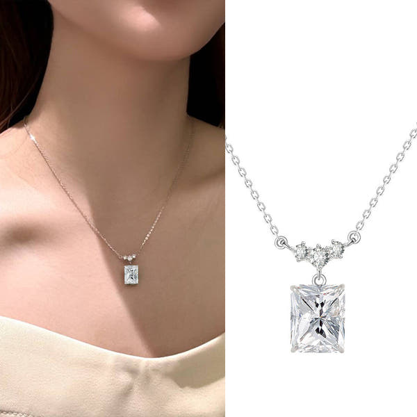 Silver Light Luxury Square Diamond Necklace