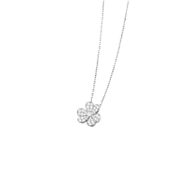 Silver Necklace Micro Diamond Clover