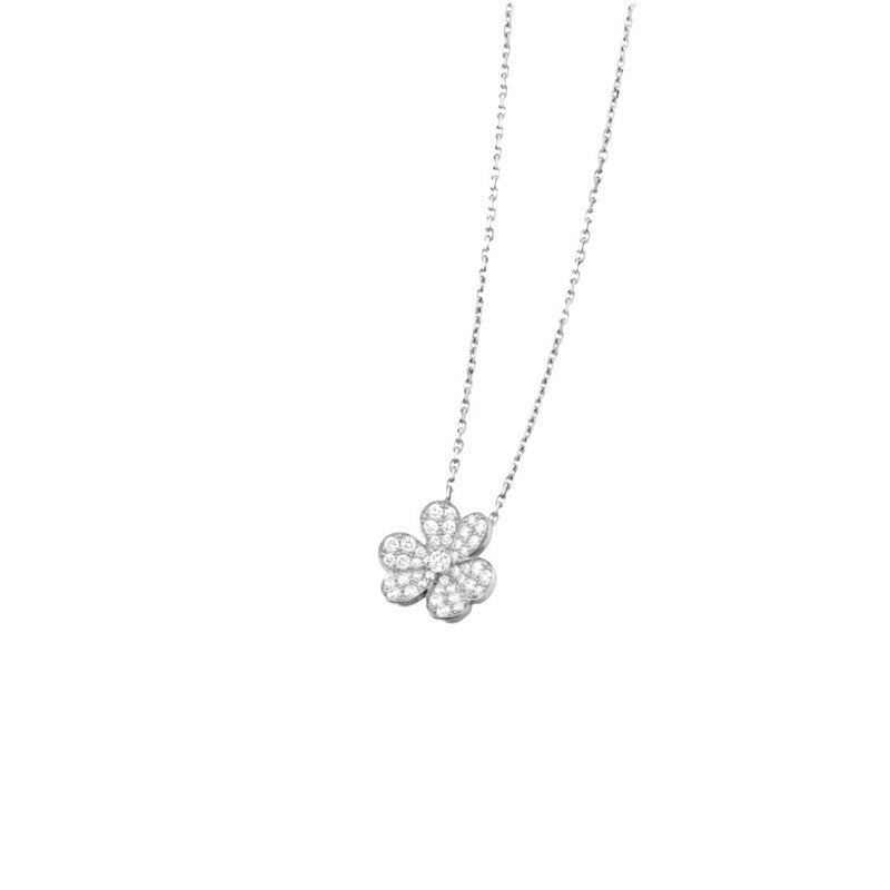 Silver Necklace Micro Diamond Clover
