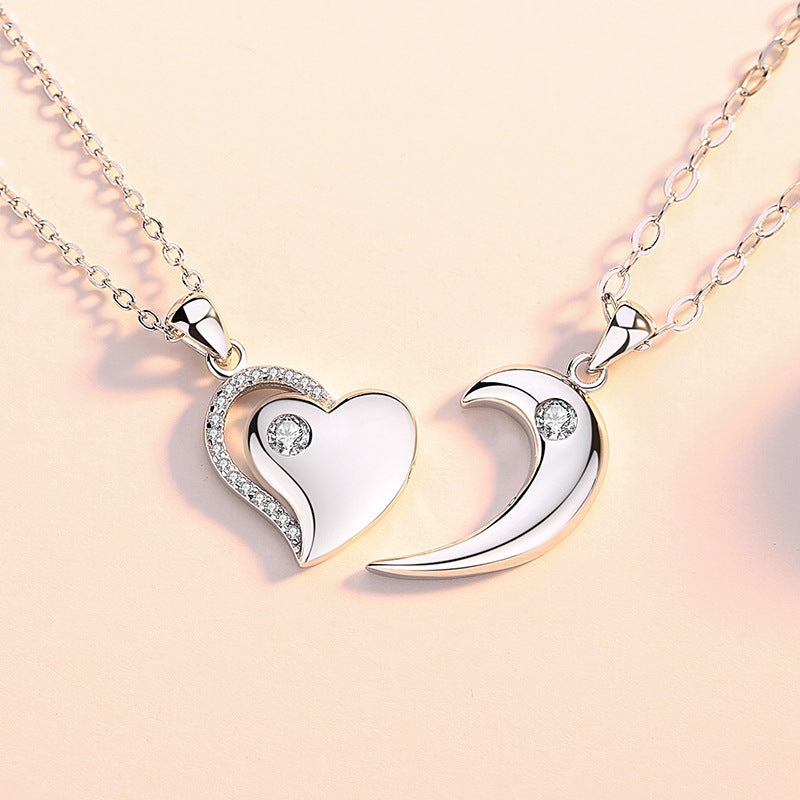 Silver Heart Love Couple Necklace