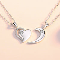 Silver Heart Love Couple Necklace
