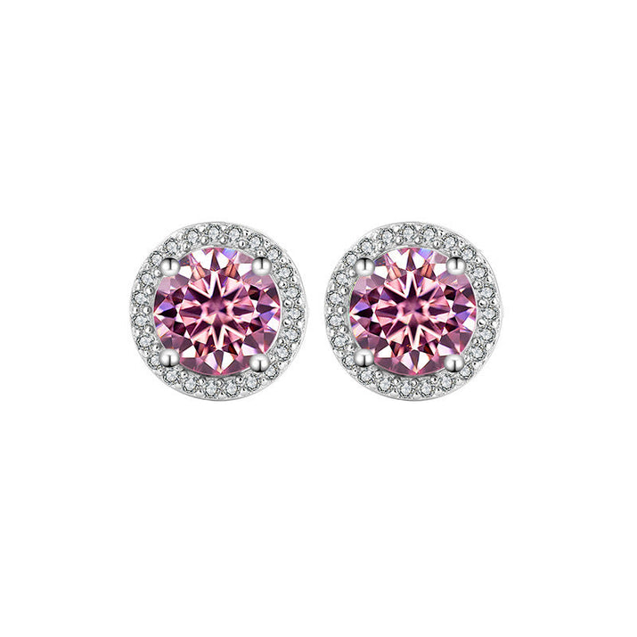 S925 Sterling Silver Genuine Goods Moissanite Round Bag Stud Earrings Simple Graceful null
