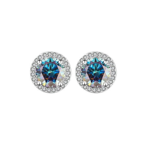 S925 Sterling Silver Genuine Goods Moissanite Round Bag Stud Earrings Simple Graceful null