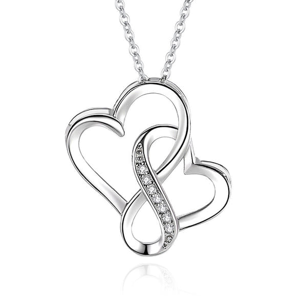 Silver Lettering Double Heart Necklace